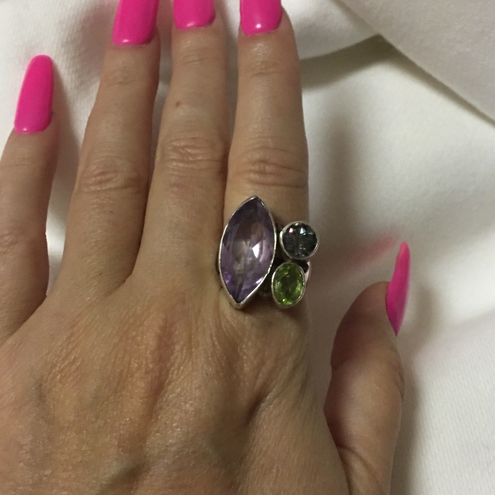 3 stone, sterling silver ring, size 6-6.5, 925